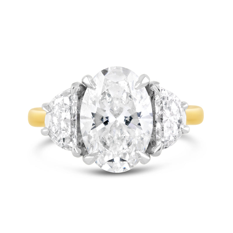 Oval & Half Moon Three Stone Engagement Ring 3.69ct