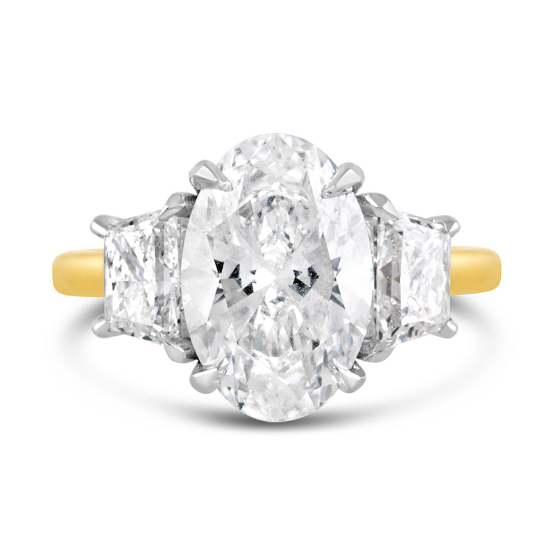 Oval & Trapezoid Three Stone Engagement Ring 4.45ct