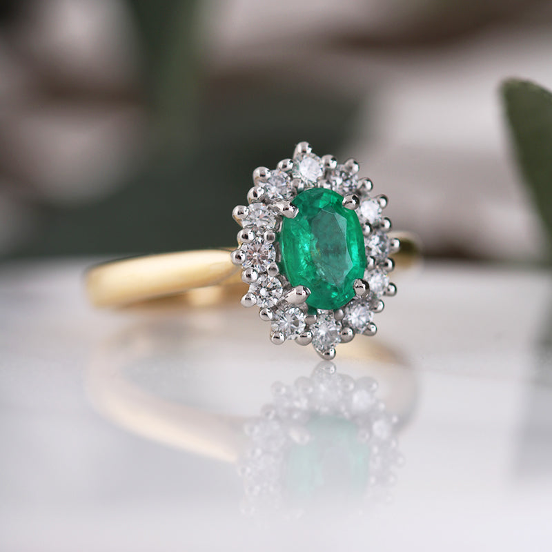 Oval Emerald & Diamond Cluster Ring
