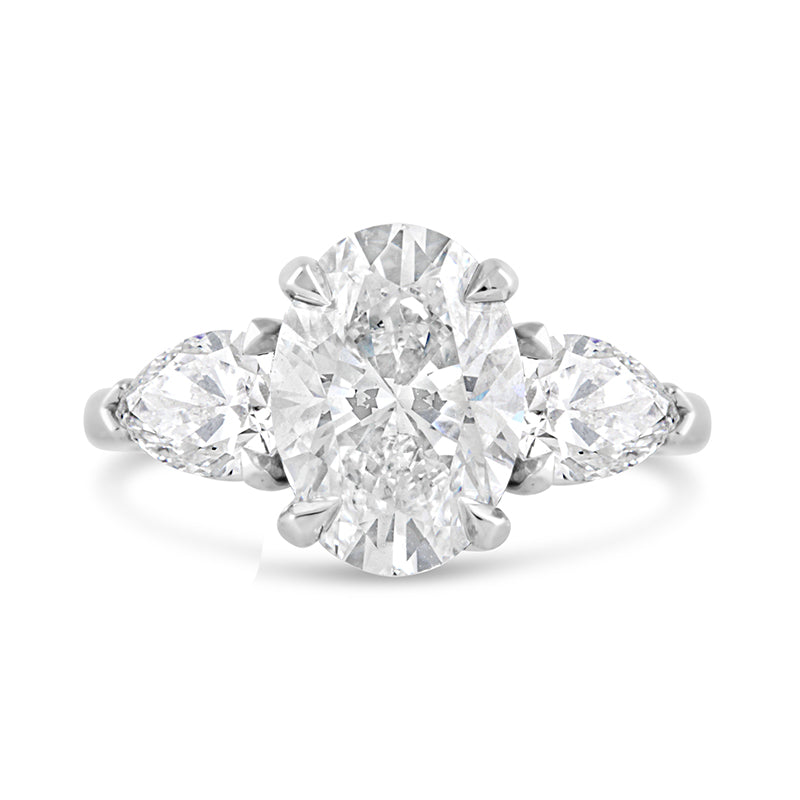 Oval & Pear Three Stone Engagement Ring 3.42ct