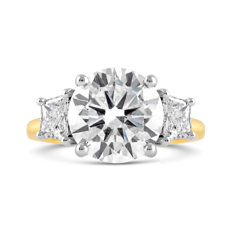 Round & Trapezoid Diamond Three Stone Ring 5.81ct