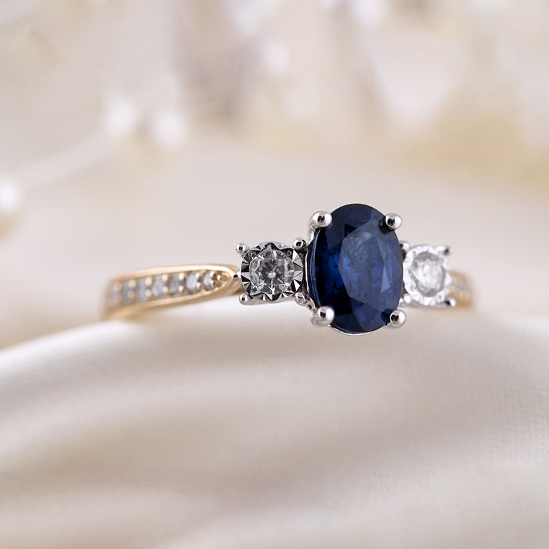 Sapphire & Diamond Three Stone Ring
