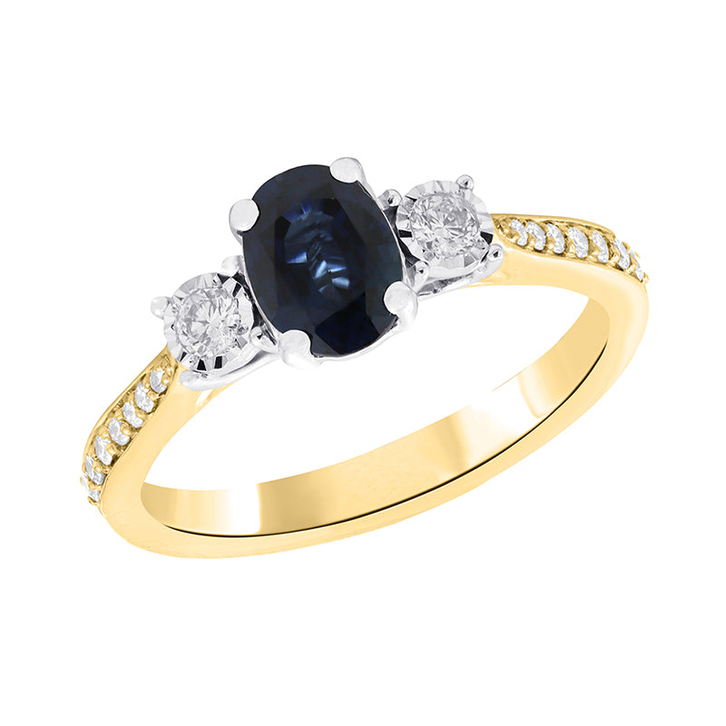 Sapphire & Diamond Three Stone Ring