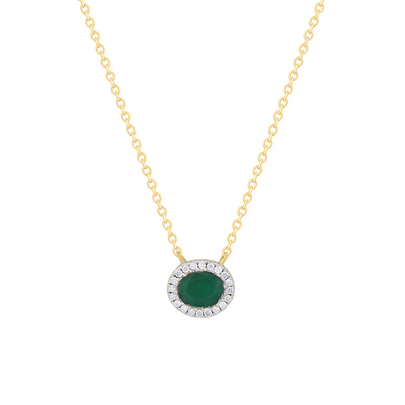 Oval Emerald & Diamond Halo Necklace