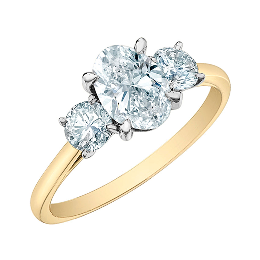 Oval & Round Diamond Three Stone Engagement Ring 2.10ct