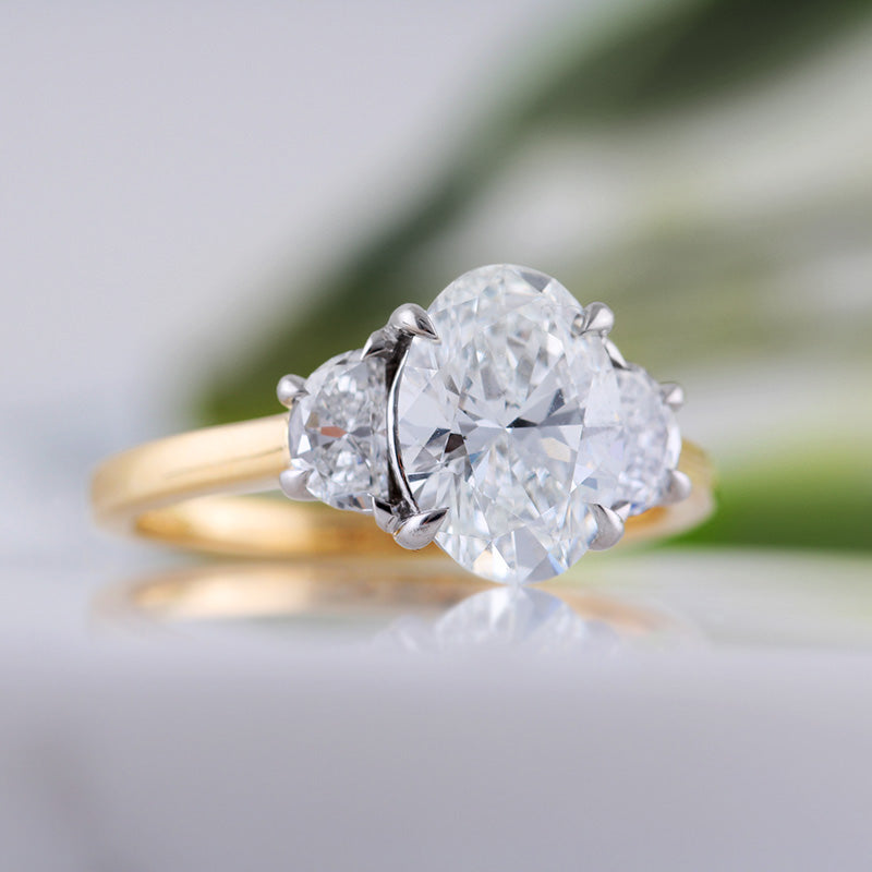 Oval & Half Moon Diamond Three Stone Engagement Ring 2.52ct