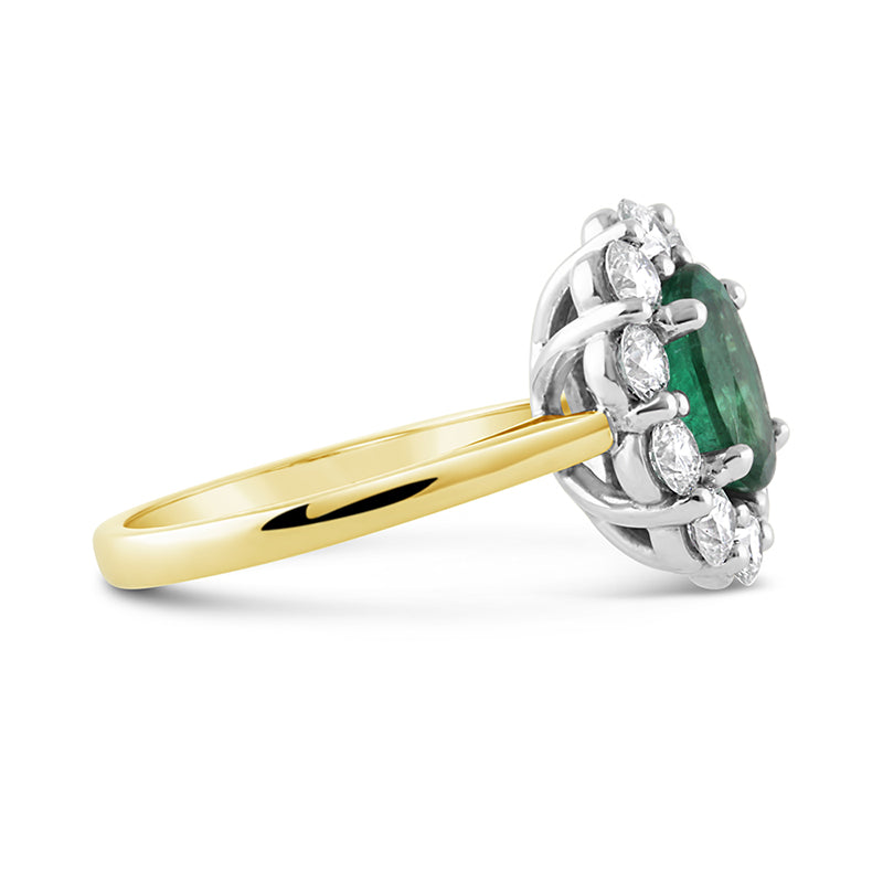Oval Cut Emerald & Diamond Cluster Ring