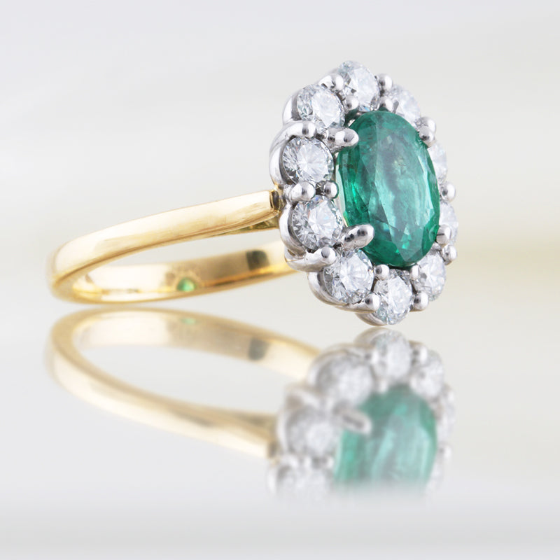 Oval Cut Emerald & Diamond Cluster Ring