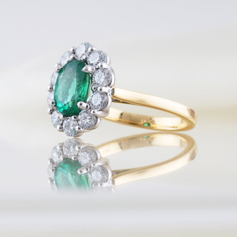Oval Cut Emerald & Diamond Cluster Ring