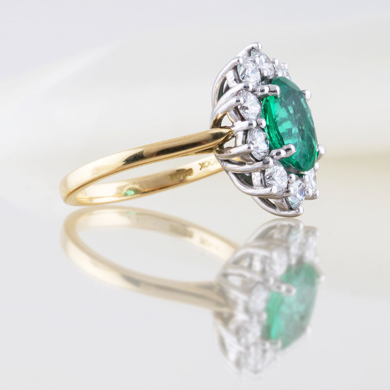 Oval Cut Emerald & Diamond Cluster Ring
