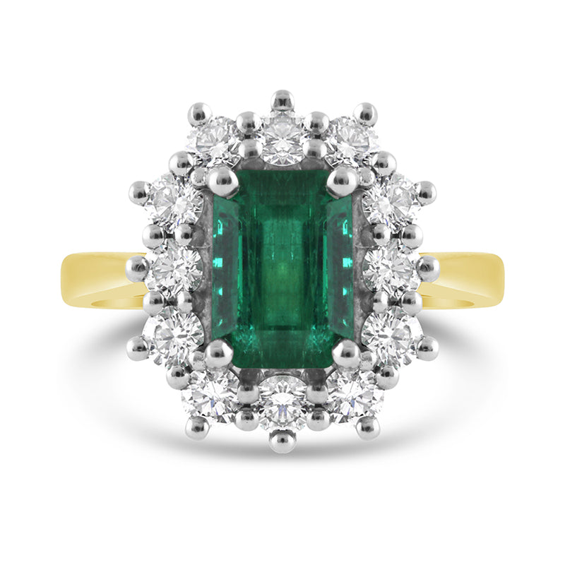 Emerald Cut Emerald & Diamond Cluster Ring