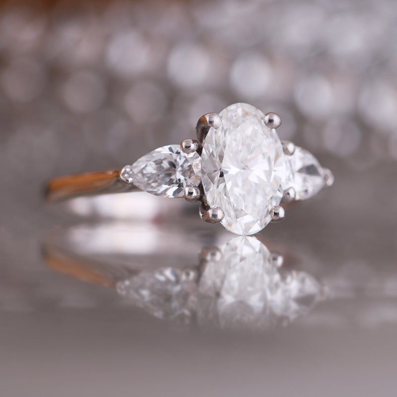 Oval & Pear Three Stone Engagement Ring