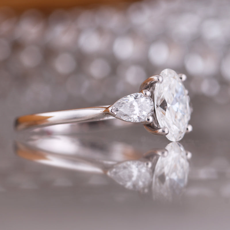 Oval & Pear Three Stone Engagement Ring