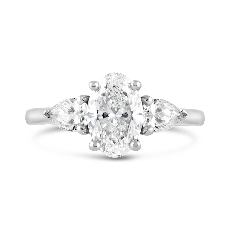 Oval & Pear Three Stone Engagement Ring