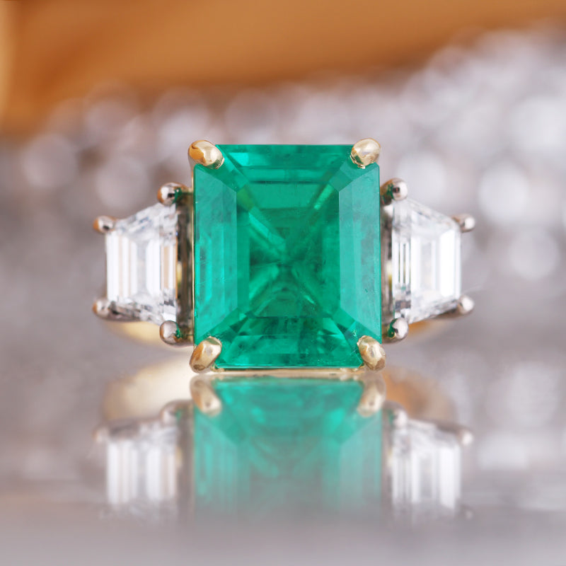 Beryl Emerald & Diamond Three Stone Ring