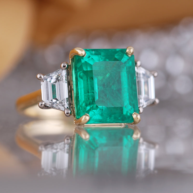 Beryl Emerald & Diamond Three Stone Ring