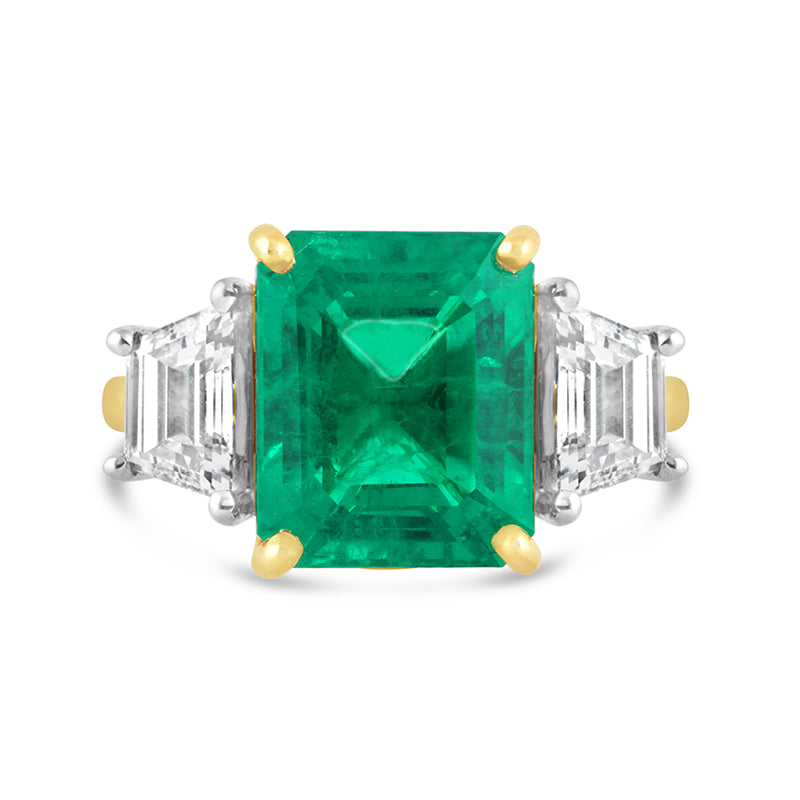 Beryl Emerald & Diamond Three Stone Ring
