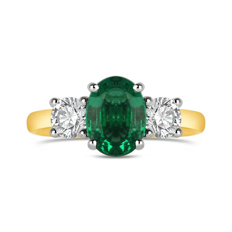 Oval Emerald & Diamond Three Stone Ring 2.92ct