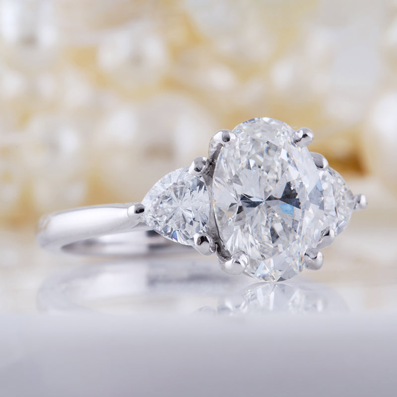 Oval & Trillion Diamond Three Stone Engagement Ring 2.70ct