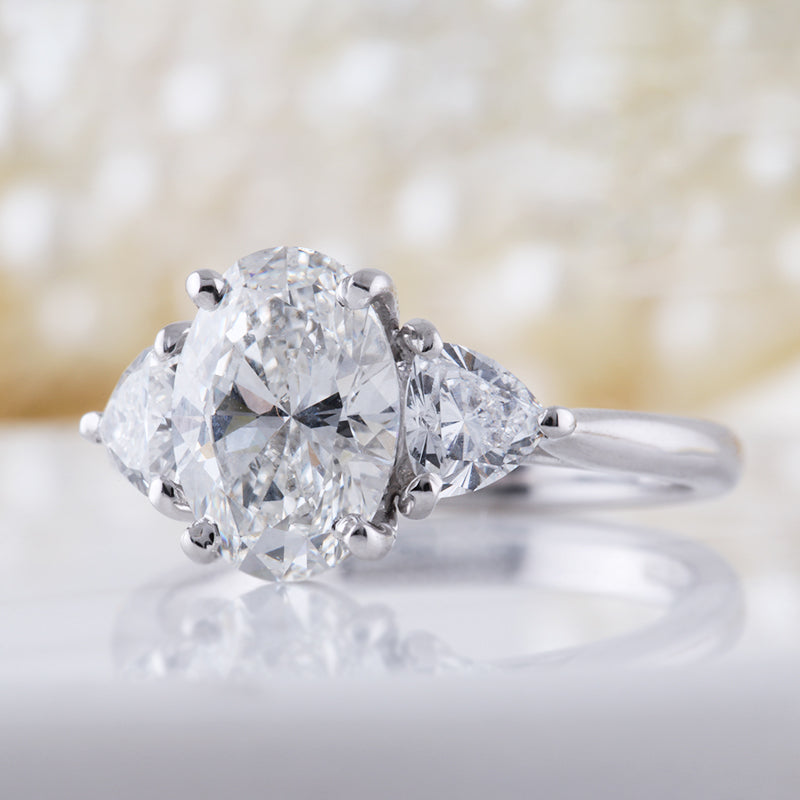 Oval & Trillion Diamond Three Stone Engagement Ring 2.70ct