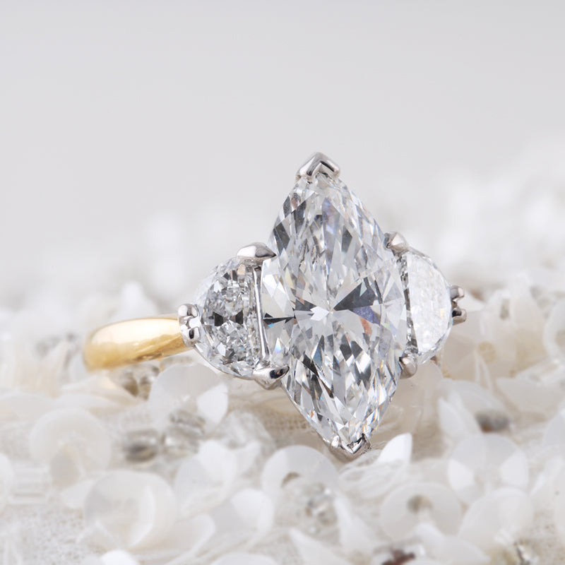 Marquise & Half Moon Diamond Engagement Ring 3.89ct