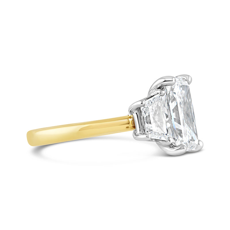 Radiant & Trapezoid Cut Three Stone Engagement Ring 3.91ct
