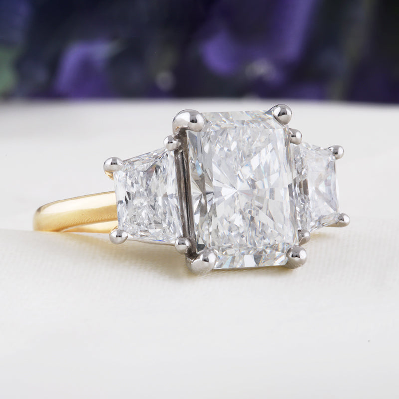 Radiant & Trapezoid Cut Three Stone Engagement Ring 3.91ct