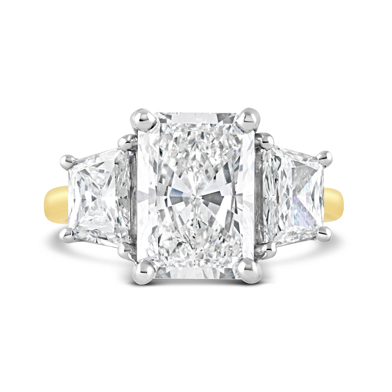 Radiant & Trapezoid Cut Three Stone Engagement Ring 3.91ct