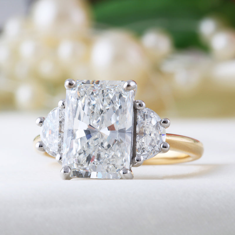 Rectanglur & Half Moon Three Stone Ring 4.89ct