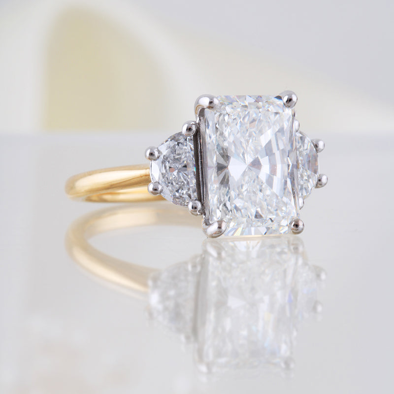 Rectanglur & Half Moon Three Stone Ring 4.89ct