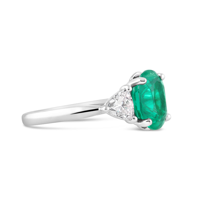 Oval Emerald & Trillion Diamond Three Stone Ring