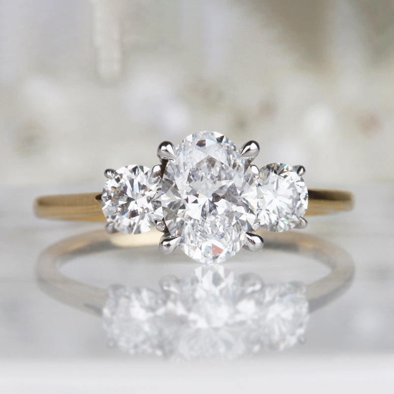 Oval & Round Diamond Three Stone Engagement Ring 2.26ct