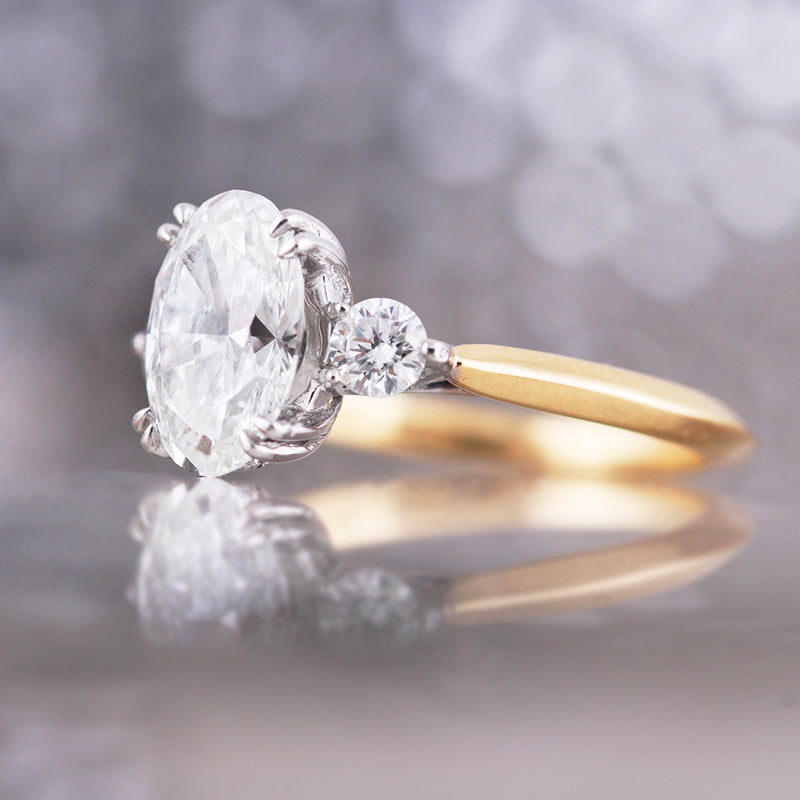 Oval & Round Diamond Three Stone Engagement 2.39ct
