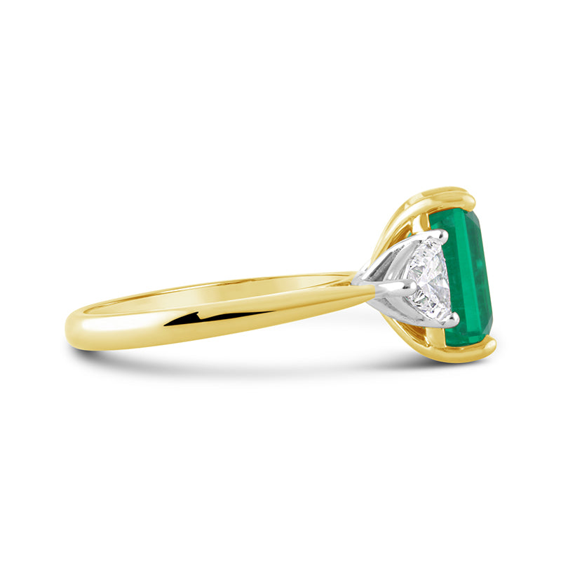 Emerald & Trillion Cut Diamond Three Stone Ring