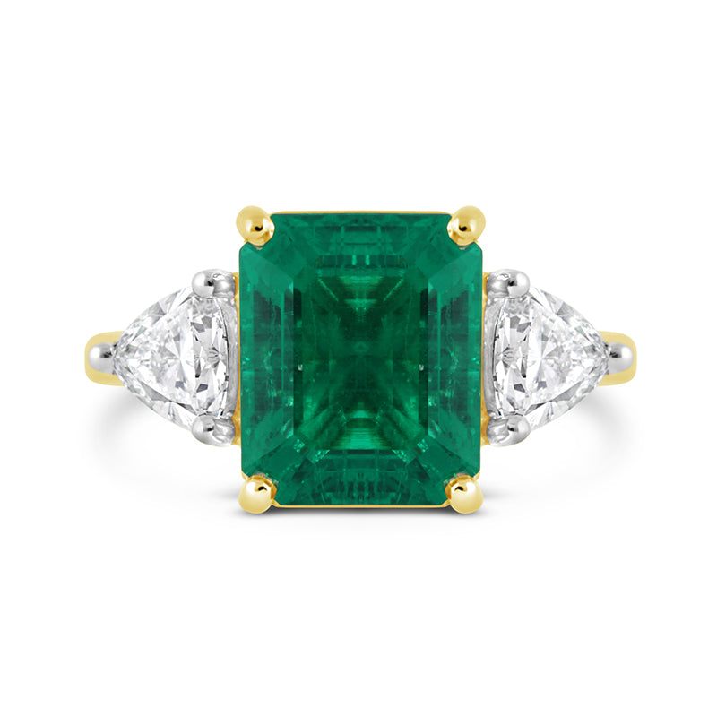 Emerald & Trillion Cut Diamond Three Stone Ring