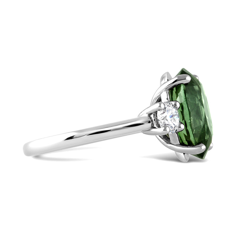 Oval Green Tourmaline & Diamond Gemstone Ring