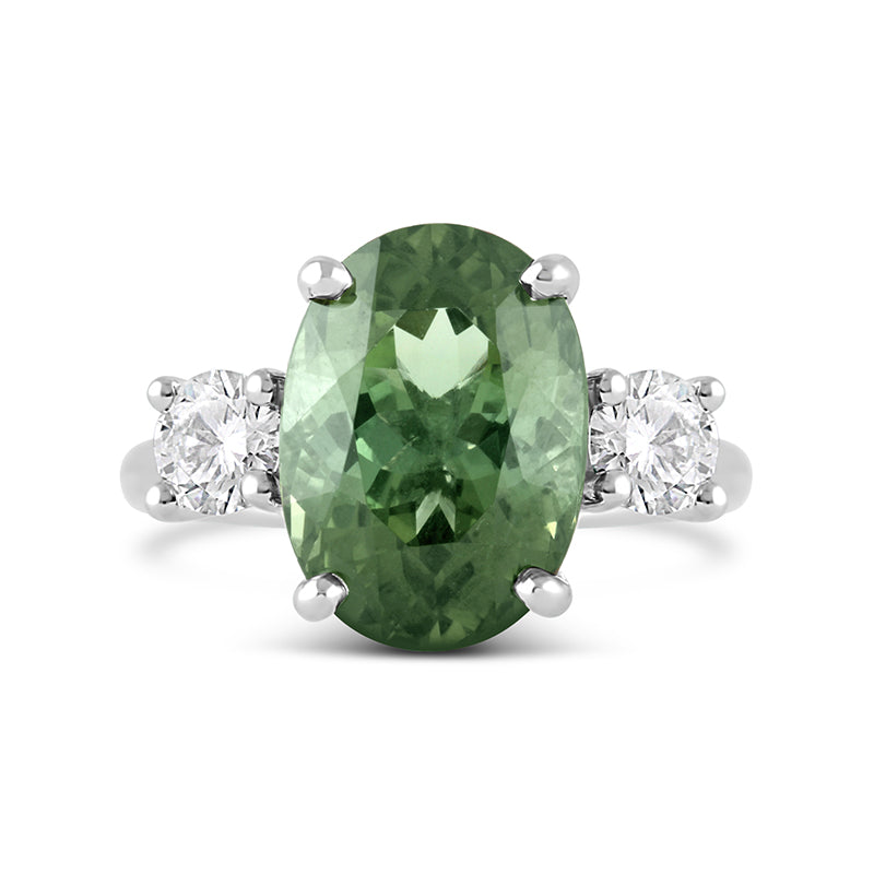 Oval Green Tourmaline & Diamond Gemstone Ring