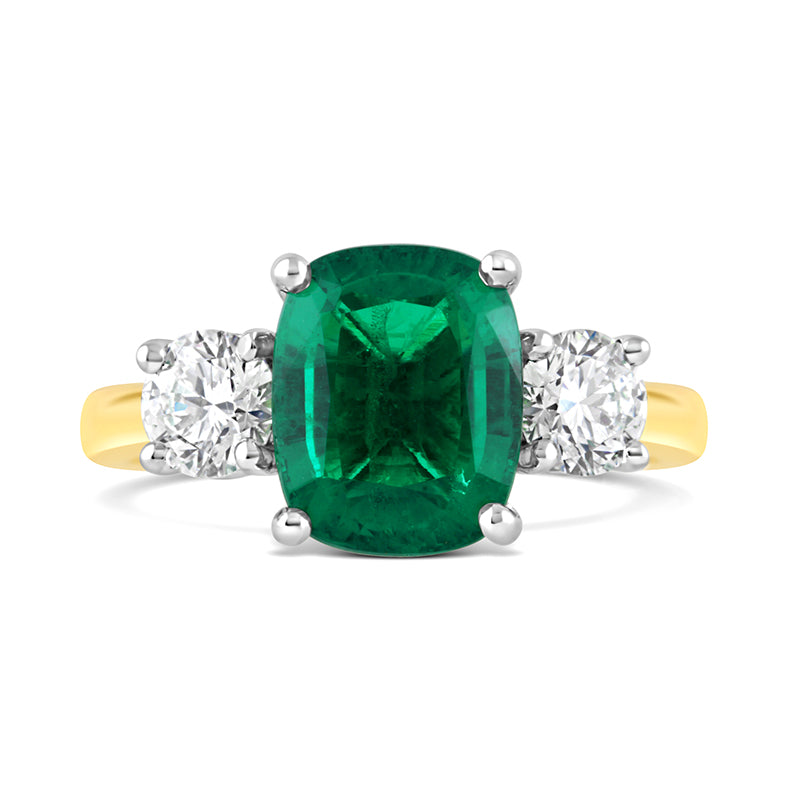 Cushion Cut Emerald & Diamond Ring