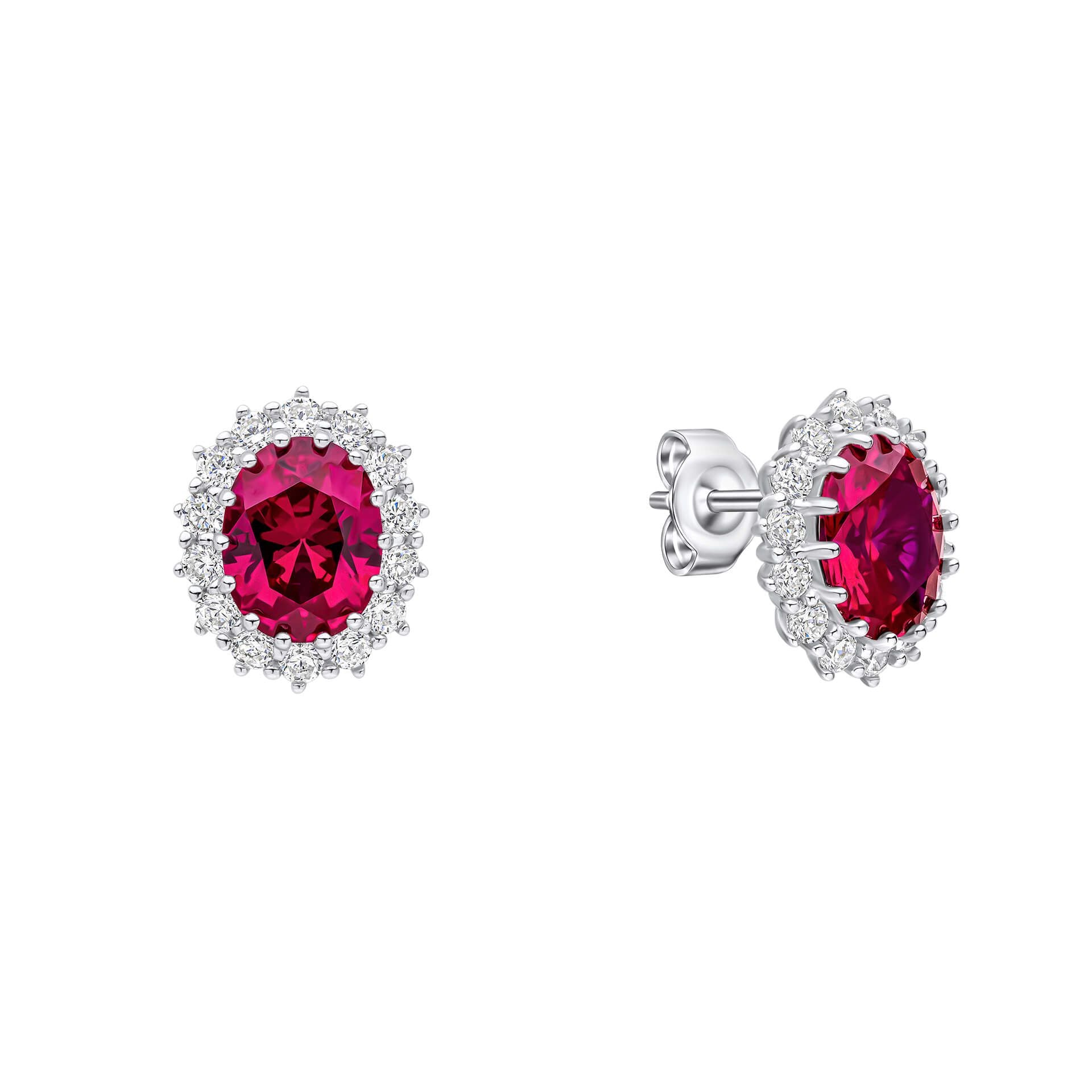 Oval Red CZ Cluster Earrings