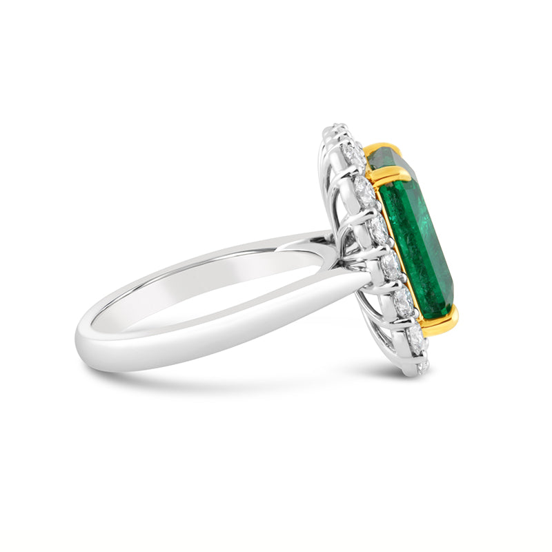 Cushion Cut Zambian Emerald & Diamond Halo Ring