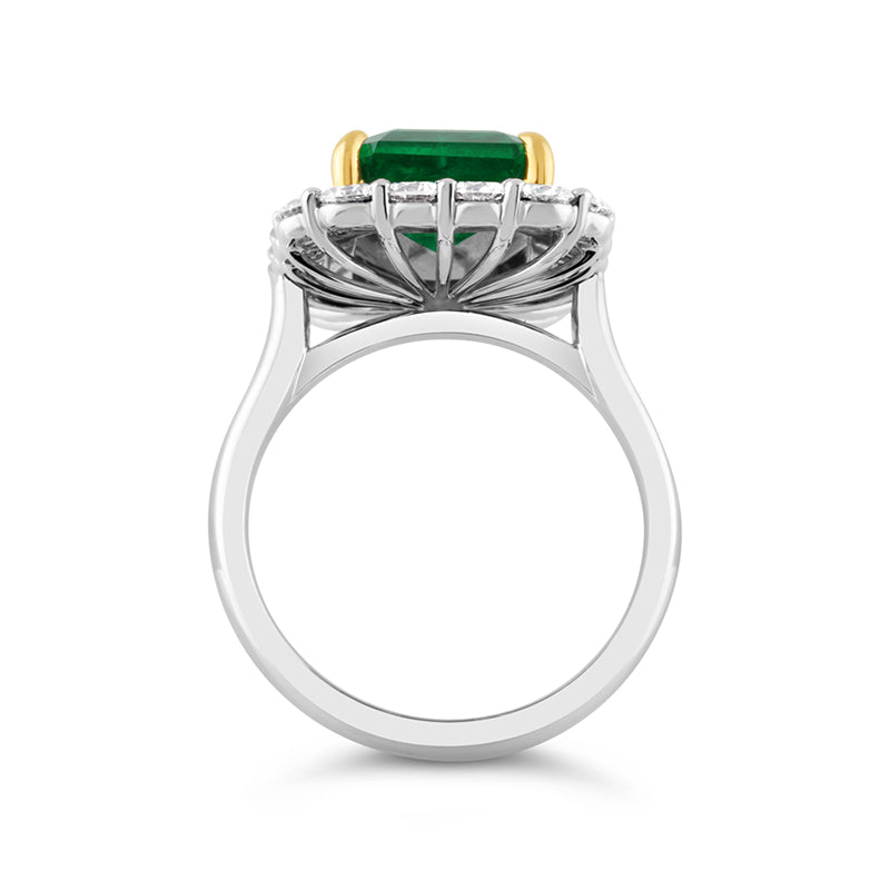 Cushion Cut Zambian Emerald & Diamond Halo Ring