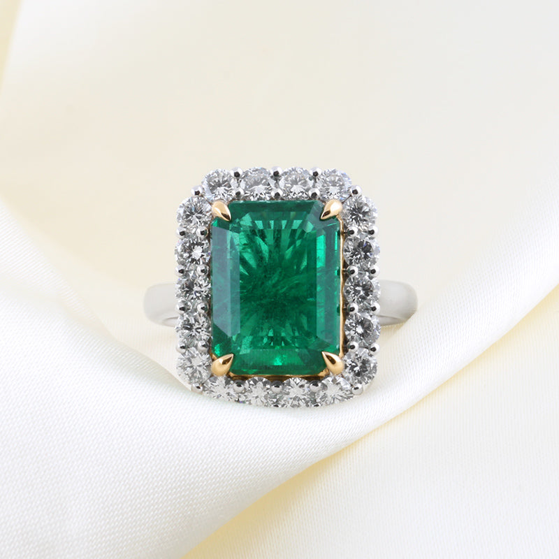 Cushion Cut Zambian Emerald & Diamond Halo Ring