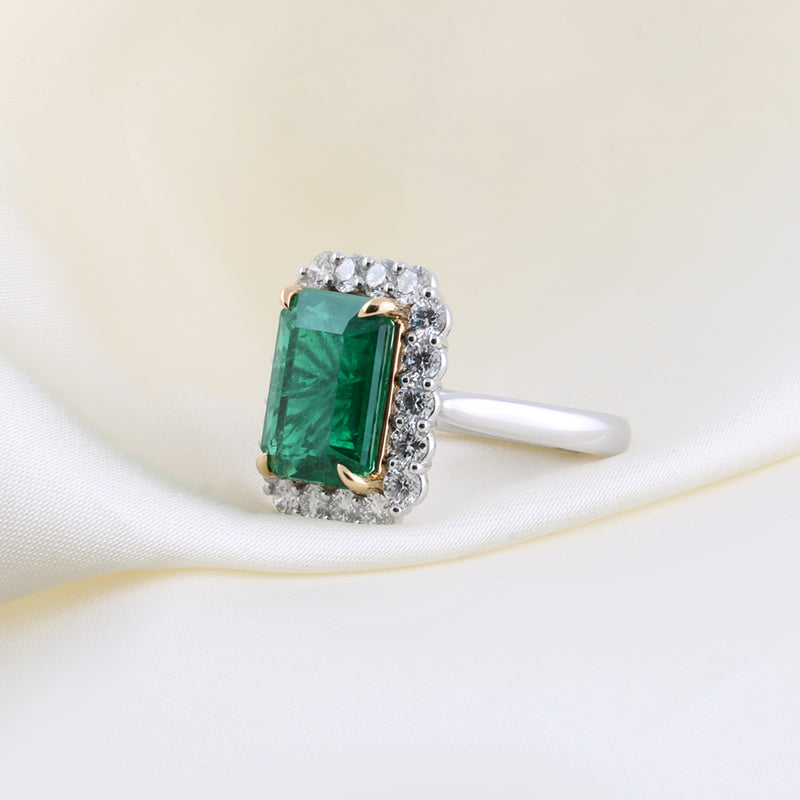Cushion Cut Zambian Emerald & Diamond Halo Ring