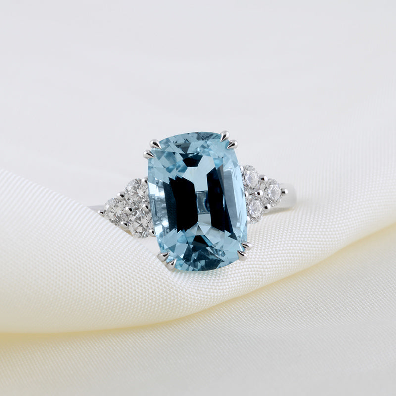 Cushion Cut Aquamarine & Diamond Ring