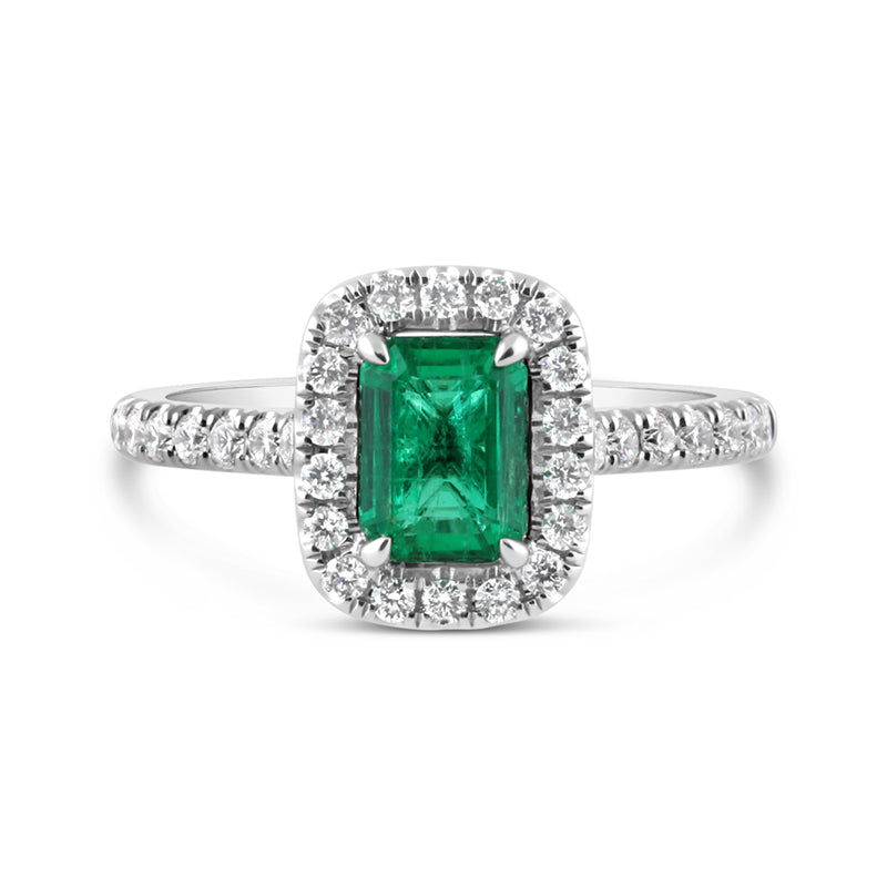 Zambian Emerald & Diamond Halo Ring