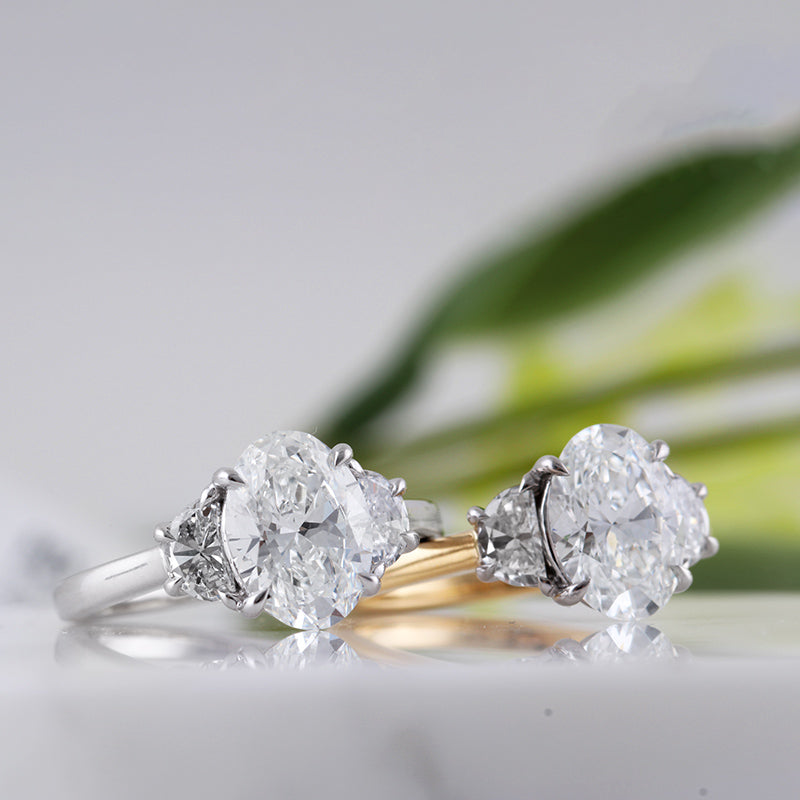Oval & Half Moon Three Stone Engagement Ring 1.94ct