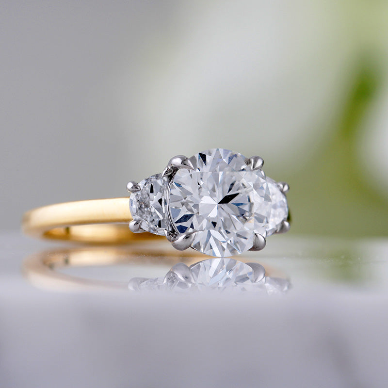 Round & Half Moon Three Stone Engagement Ring 3.04ct