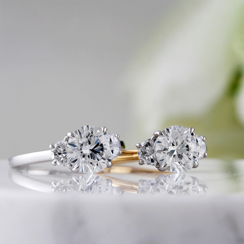 Round & Half Moon Three Stone Engagement Ring 3.04ct