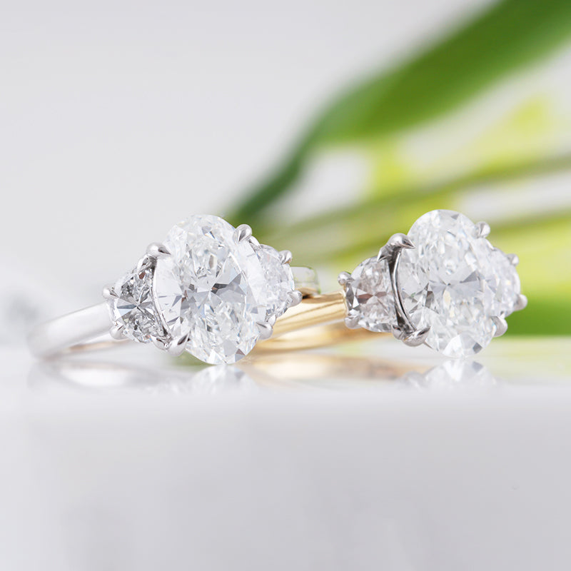 Oval & Half Moon Three Stone Engagement Ring 3.28ct