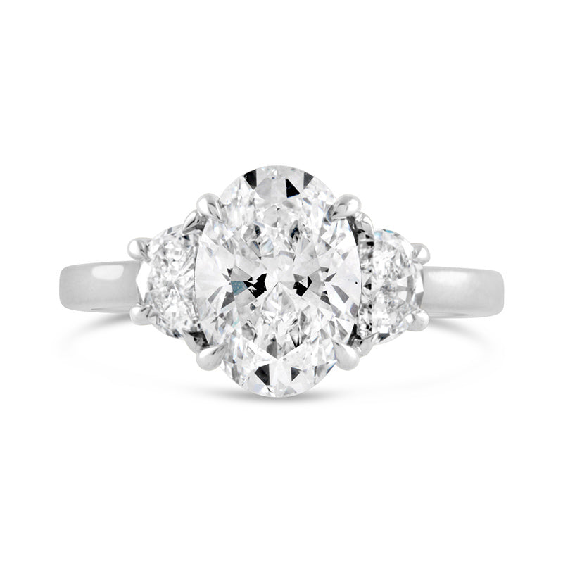 Oval Half Moon Three Stone Engagement Ring – Rocks Jewellers